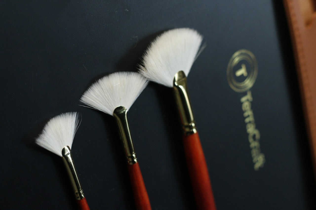 TerraCraft - Wool Brush Fan Set with Leather Case